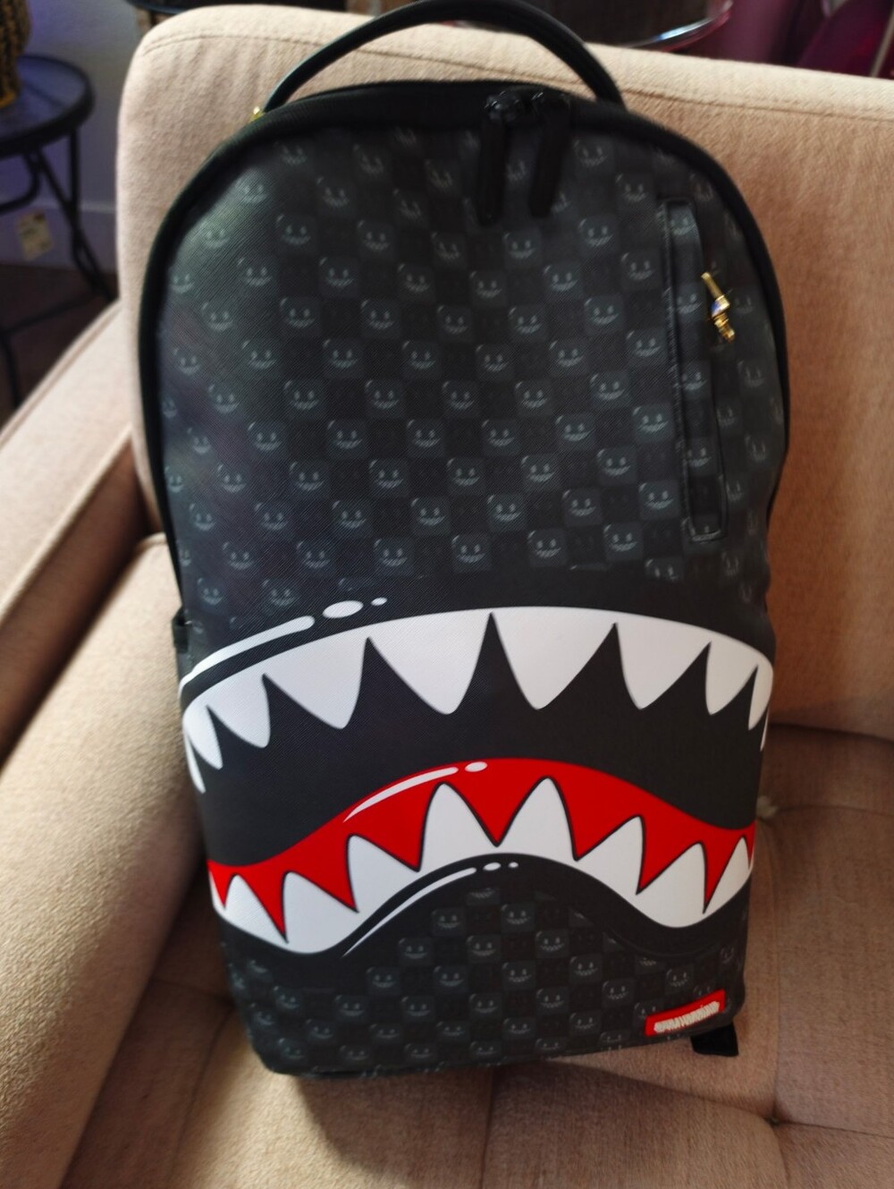 Sprayground Black Backpack with Graphic Shark-Mouth Design